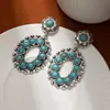 Pendientes de Flor Hueca Turquesa Transfronterizos Europeos y Americanos Pendientes de Estilo Étnico Retro de Alta Gama Joyería Exagerada para Orejas de Mujer