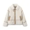 Para Exportación Transfronteriza Europea y Americana Ropa de Mujer Popular en Aliexpress Retro Versátil Empalme de Lana de Cordero Solapa Chaqueta Corta