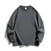 Camiseta de Manga Larga con Cuello Redondo para Hombre, Color Sólido, Corte Holgado, Top Casual Deportivo, Algodón Puro de Peso Pesado, Estilo Primavera y Otoño