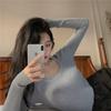 Estilo Transfronteiriço Outono Nova Moda Camiseta Feminina de Base para Mulheres com Elegante Cor Sólida Gola Quadrada Suéter Slim de Manga Comprida