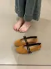 Sapatos Femininos Estilo Ballet Francês de Tira Única 2025 Primavera e Outono Bico Redondo Sapatos Mary Jane Camurça Versáteis Sapatos Baixos