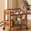 Carro Móvil para el Hogar con Ruedas Mesa de Café de Madera Maciza Mesa Lateral para Apartamento Pequeño Estante para Té Estante de Almacenamiento Multifuncional