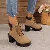 Botas Cortas de Moda Versátiles Estilo Británico con Tacón Grueso Talla Grande para Mujer, Cordones Frontales, Suela Gruesa, Novedad Otoño/Invierno 2026