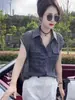 Camisa de Moda de Manga Corta con Cuello Solapa para Mujer Verano 2026 Nuevo Holgada Adelgazante Cintura con Cordón Delgada de Lunares Top Moderno