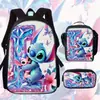Mochila Escolar de Temporada Europea y Americana Anime Dibujos Animados Stitch Stitch Mochila Escolar de Tres Piezas Mochila para Niños de Escuela Primaria