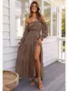 Vestido Longo Boho de Uma Manga Comprida, Cintura Elástica, Barra Larga com Fenda, para Férias na Praia, Personalizado, Transfronteiriço, Europa e América