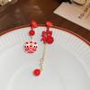 Aretes de Borla Aguja de Plata Roja de Año Nuevo Aretes de Sentido de Alta Gama para el Festival de Año Nuevo Aretes Nuevos Vintage Nicho Joker Venta al por Mayor