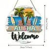 Letrero Redondo de Madera para Playa de Verano Transfronterizo Guirnalda de Bienvenida Aloha Hawaiana Decoración de Pared Tropical Habitación del Hogar