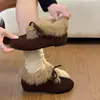 Otoño Invierno 2026 Más Vendidos Zapatos Peludos Cálidos con Lazo de Piel para Mujer Ante de Vaca Punta Redonda Tacón Bajo Slip-on Zapatos Planos de Moda
