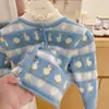 Cardigan Suéter Novo Estilo Outono e Inverno para Meninas Estilo Coreano Infantil Lindo Pato Azul Pequeno Casaco Suéter Tricô Suave