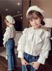 Roupas Infantis para Primavera e Outono, Meninas Camisa de Botão Gola Alta Laço Versátil Cor Sólida Tops Camisetas Camisas para Crianças Pequenas, Categoria a