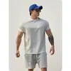 Camiseta Esportiva Casual Versátil para Fitness Manga Curta Masculina Respirável Absorvente de Suor Alta Elasticidade Anti-Amassado Gola Redonda Marca Tendência Roupas de Treino