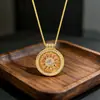 Nova Tendência Nacional Chinesa Flor de Diamante Rosa Janela Vazada Giratória Bússola Oito Tesouros Colar Pingente para Mulheres Levemente Luxuoso Sentido de Alto Padrão Corrente para Clavícula