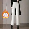 1035 Jeans de Pierna Ancha Ajustados para Madre de Edad Media Invierno Algodón Lavado para Mujer Pantalones Rectos Pantalones Casuales Más Terciopelo Más Grosor