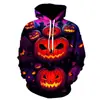 Sudadera con Capucha para Festival de Halloween Transfronterizo Europeo y Americano, Cabeza de Calabaza de Terror, Impresión Digital 3D, Sudadera Casual con Capucha, Suéter de Manga Larga