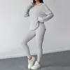 Conjunto de Roupa de Yoga Tricot Canelado Transfronteiriço Outono e Inverno Estilo Simples Preguiçoso Conjunto da Moda Top de Moletom de Manga Comprida