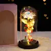 Flor de Rosa con Lámina de Oro en Cubierta de Cristal Muñeca Luminosa Flor Eterna Decoración para San Valentín, Navidad, Regalo para Novia o Esposa