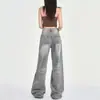Jeans estilo retro color gris moca para mujer, pantalones de pierna ancha de cintura alta a la moda que cubren las caderas, pantalones largos hasta el suelo que te hacen ver más alta y delgada.