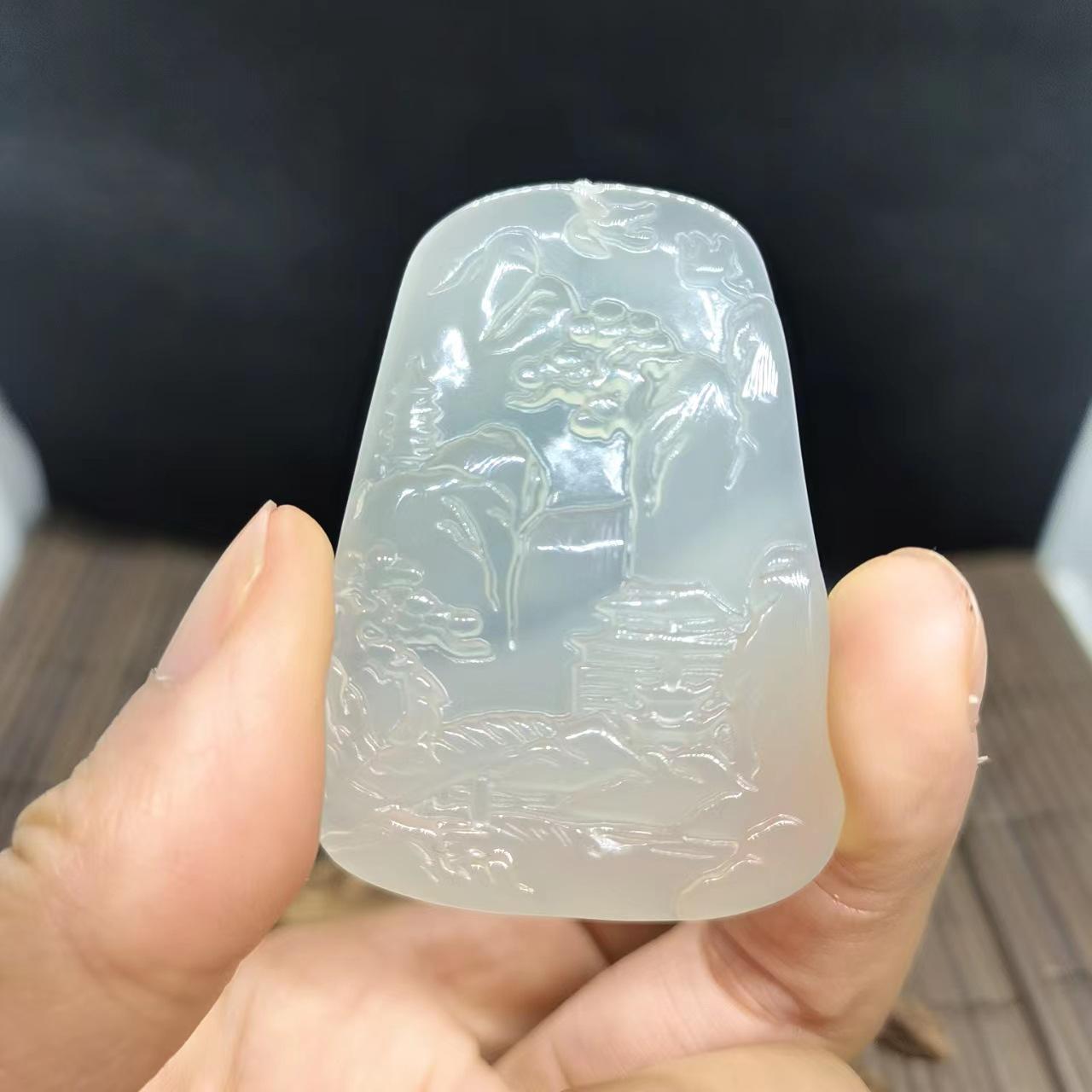 智贝详情图_4高冰玉髓玛瑙山水玉牌观音佛吊坠批发大号黄玉髓山
