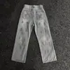 Pantalones de Hip-Hop Street-Style Europeos y Americanos con Salpicaduras de Pintura y Denim con Lavado Vintage, Pantalones Rectos Ajustados con Estilo Americano High-Street