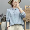 Nueva Camisa Bordada de Gasa de Doble Capa Artística y Fresca para Primavera y Otoño para Mujer, Blusa Versátil de Manga Larga de Corte Holgado al por Mayor