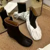Botas Chelsea de salto grosso em couro legítimo para mulheres, botas split-toe estilo casco de porco, novo modelo 2026 botas Chelsea em couro legítimo, botas curtas versáteis de nicho