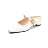 535-3 Sandálias Mule Femininas Slip-On de Solado Macio com Aumento Interno de Altura de 5cm, Bico Quadrado, Tira de Metal, Bico Fechado