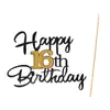 Papel Brillante Negro con Dorado Tarjeta Inserto Pastel de Cumpleaños Tarjeta Troquelada Fiesta de Cumpleaños 16 Años 25 Años Bandera para Pastel