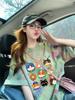 Camiseta de Manga Corta Tie-Dye Colorida para Mujer 2025 Nuevo Verano Diseño de Gato Americano Nicho Holgada Top Reductor de Edad