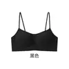Tejido cepillado para mujer de otoño e invierno, busto pequeño, push-up, tirantes finos, escote cuadrado bajo, sin costuras, copa de grosor medio, anti-caída, sujetador con estampado de dibujos animados