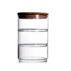 Pote de Armazenamento de Salada de Frutas e Legumes de Vidro Pote de Armazenamento de Lanches de Frutas Secas Multicamadas Tampa de Bambu Selada de Alto Borossilicato
