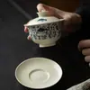 Tazón de Tapa de Cerámica Hecho a Mano Glaseado de Soda Mi Yan Poesía Tapa de Tres Talentos Tazón de Té Grande para el Hogar Película de Apertura Puede Criar Kung Fu