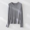 Nuevo Estilo Otoño Temprano Camiseta de Cuello Redondo y Manga Larga Mezcla de Tencel Lana Cachemira Sudadera Simple y Versátil Camiseta Base de Punto para Mujer