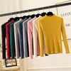 Nuevo suéter de punto base de color liso estilo coreano para otoño e invierno, con borde de volantes, ajuste ceñido, suéter de cuello medio alto para mujer