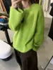 Suéter afelpado de color verde lechoso suave para mujer, nueva colección otoño 2026, estilo holgado y relajado, top de punto suave y cómodo
