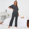 Foto Real Novo Produto Europeu e Americano Amazon Comércio Exterior Transfronteiriço Cor Sólida Gola Redonda Fenda Jaqueta Tricotada Roupa de Casa Terno Casual