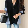 Cárdigan de Punto Patchwork de Moda Falso Dos Piezas para Mujer, Diseño Otoñal con Camisa Rayada de Estilo Hong Kong de Nicho, Chaqueta Holgada que Reduce la Edad