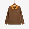 Suéter casual de punto con bloques de color y cuello tipo polo para mujer talla grande estilo otoño 2026 suéter de punto trenzado retro para mujer talla grande 25210
