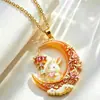 Exquisito colgante de luna y conejo de jade del Festival de Medio Otoño, un elegante y de alta gama collar de conejo de jade para la buena suerte, perfecto como regalo para tu novia o mejor amiga