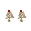 Pendientes de Árbol de Navidad de Aguja de Plata con Diamantes y Perlas, Pendientes de Moda Transfronterizos Nuevos, Pendientes de Navidad de Diseño de Nicho al por Mayor