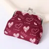 Bolsa para monedas de mujer con estampado de corazón y cierre, mini bolsa a presión, linda bolsa de almacenamiento girly, bolsa con llavero