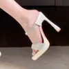 Primer encuentro: Sandalias Exquisitas de Plataforma con Tacón Alto y Pedrería, Impermeables, para Mujer, Uso Exterior en Verano, Tacón Grueso, Tira Única, Elegantes para Combinar con Vestidos