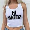 Y2K Sexy Ombligo Estampado de Letras Ajustado Ajustado Ajustado Verano Cuello Redondo Jersey Top de Camiseta para Mujer Corto Estilo Discoteca