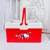 Cesta de frutas portátil para exteriores, caja de almacenamiento para aperitivos y artículos varios, cesta de almacenamiento plegable de dibujos animados con tapa, a prueba de polvo y conveniente