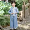 Estilo Chino para Niños Bosque de Bambú con Tinta Dinastía Han Primavera y Otoño Nuevo Chinoiserie Estilo Antiguo Traje Tang para Niños y Niñas Disfraces de Actuación de Festival de Medio Otoño