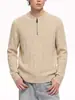 Mu Qiu Ropa de Hombre Suéter de Manga Larga con Media Cremallera Cuello Henley Corte Relajado Estilo Old Money Cálido Tejido Manga Larga para Hombre