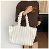 Bolso de Mano Rayado de Felpa Transfronterizo para Mujer, Bolso de Hombro Texturizado Simple Otoño e Invierno, Bolso de Axila de Moda de Gran Capacidad de Gama Alta