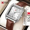 Reloj Cuadrado Ofns, Luminoso, Resistente al Agua, Reloj de Alta Gama para Mujer con Correa de Cuero, Calendario, Reloj de Cuarzo Ligero para Hombre para el Viaje Diario