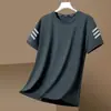 Camiseta de malla de seda helada de manga corta para hombre, ajuste holgado de verano, cuello redondo, talla grande, camisa versátil casual para hombre, moderna