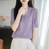Camiseta Base de Punto de Seda de Hielo para Mujer, Nuevo Estilo Verano 2026, Cuello Pequeño Solapa, Estilo Coreano, Corte Ajustado, Ligeramente Transparente, Camiseta de Manga Corta Fina